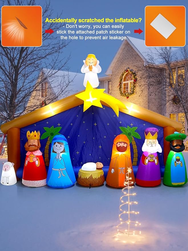 12.5FT Christmas Inflatable Nativity Scene with LED Light, Kalolary Blow up Christmas Outdoor Decoration Giant Xmas Bethlehem Nativity Scene Inflatable for Holiday Family Christmas Party Yard Decor
