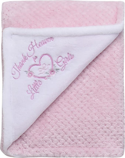 Little Me 2-Ply Reversible Baby Blanket with Thank Heaven for Little Girls Embroidery (Pink, 30x40)