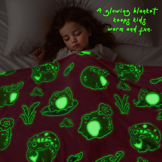 Cute Frog Blanket Glow in The Dark Blanket Frog Gifts for Kids Girls Frog Decor 40"x50"