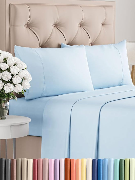 CGK Linens Twin XL 4 Piece Sheet Set - Cooling Sheets for Hot Sleepers - Hotel Luxury Bedding Set w/ 8-16 Inch Deep Pockets - 1 Flat & 1 Fitted & 2 Pillowcases - Soft, Comfy & Wrinkle Free - Baby Blue