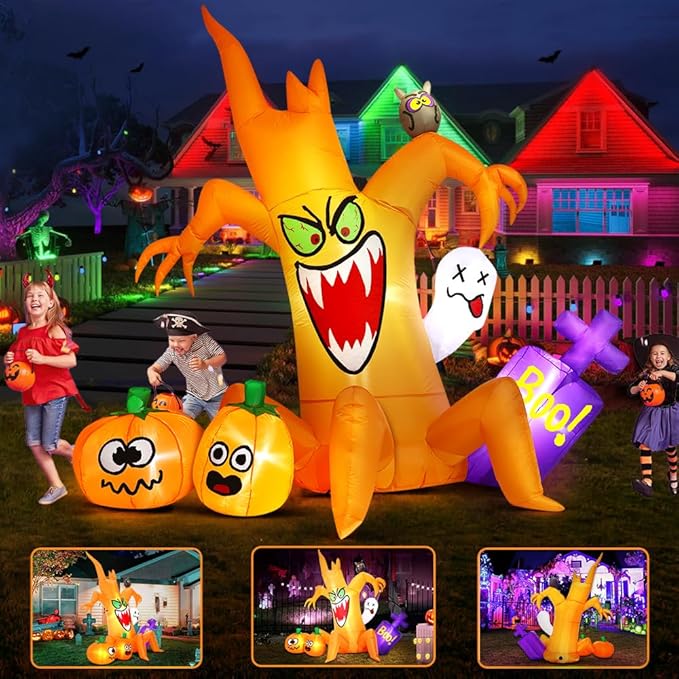 8FT Halloween Inflatables Spooky Tree with Pumpkin Ghost Led Light Halloween Inflatables Outdoor Decorations Blow up Inflatables for Holiday Party Lawn Yard Garden Décor