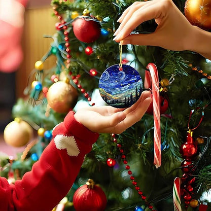 Starry Night Ornament Round Ceramic Ornament Xmas Keepsake for Christmas Tree Winter Holiday Xmas Gift for Women Men Xmas Hanging Ornament 3" #1