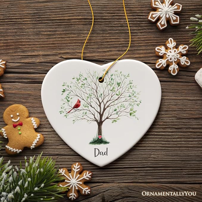 in Loving Memory of Mom and Dad Cardinal on a Tree Ornament, Heavenly Christmas Remembrance Gift, Dad Version