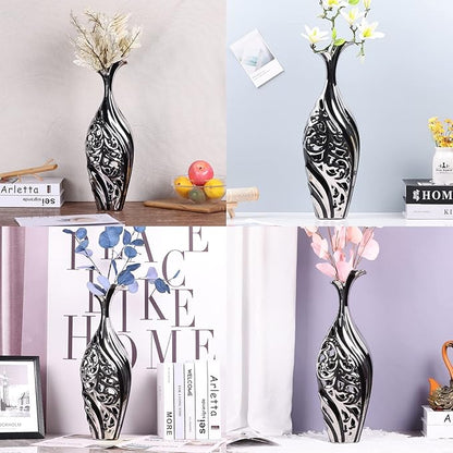 19 inch Tall Floor vase, Black and Silver Ceramic vase, Pottery Decorative vase, Unique Pampas Grass vase Suitable for Living Room Floor, Home Office, Porch Home Centerpiece Decorative Large vase