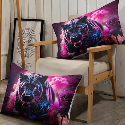 AILONEN Black Panther Fitted Sheet Set Full Size,Red Rose Romantic Smoky Lightning Leopard Print Bed Sheet Set,Safari Animal Cheetah Fitted Sheet and 2 Pillowcases,3 Pieces