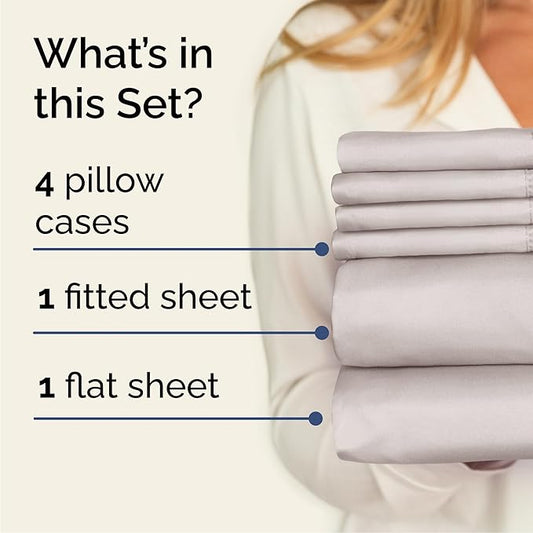 CGK Linens Queen 6 Piece Sheet Set - Cooling Sheets for Hot Sleepers - Hotel Luxury Bedding Set w/ 8-16 Inch Deep Pockets - 1 Flat & 1 Fitted & 4 Pillowcases - Soft, Comfy & Wrinkle Free - Light Grey