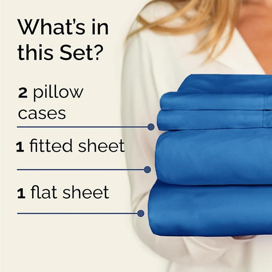 CGK Linens Twin 4 Piece Sheet Set - Cooling Sheets for Hot Sleepers - Hotel Luxury Bedding Set with 8-16 Inch Deep Pockets - 1 Flat & 1 Fitted & 2 Pillowcases - Soft, Comfy & Wrinkle Free - Royal Blue