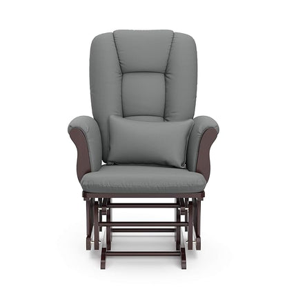Storkcraft Tuscany Custom Glider and Ottoman with Free Lumbar Pillow (Espresso/Grey) - Cleanable Upholstered Comfort Rocking Nursery Chair with Ottoman