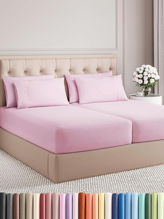 CGK Linens Split King 7 Piece Sheet Set - Cooling Sheets for Hot Sleepers - Hotel Luxury Bedding Set with 8-16 Inch Deep Pockets - 1 Flat & 2 Fitted & 4 Pillowcases - Soft & Wrinkle Free - Split King