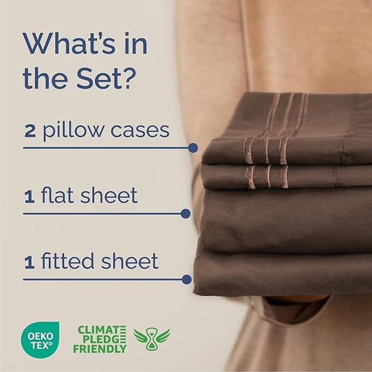 Queen Size 4 Piece Sheet Set - Comfy Breathable & Cooling Bed Sheets Set - Hotel Luxury Bedding for Women, Men, Kids, Teens, Boys & Girls - Deep Pockets, Ultra-Soft, Wrinkle Free - Oeko-Tex - Brown