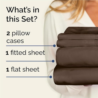 CGK Linens Twin XL 4 Piece Sheet Set - Cooling Sheets for Hot Sleepers - Hotel Luxury Bedding Set with 8-16 Inch Deep Pockets - 1 Flat & 1 Fitted & 2 Pillowcases - Soft, Comfy & Wrinkle Free - Brown