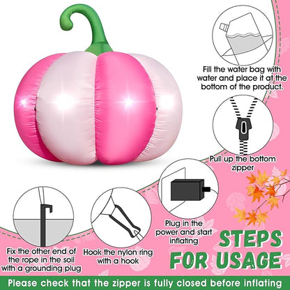 4.6FT Halloween Inflatable Pumpkin Outdoor Decorations Blow-up Pink Pumpkin Build-in 4 LED Lights for Halloween Party Decor Giant Inflatable Fake Pumpkins for Fall Thanksgiving Yard Garden Lawn