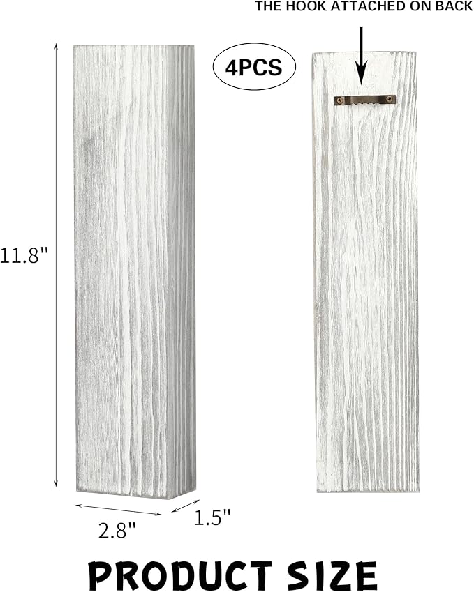 Wood Wall Planter 4 Pack Wall Decor for Artificial Flower Plants Wooden Plants Holder Wall Plant Pocket Vase Hanging for Living Room Bedroom Dining Room Bathroom Indoor Decroation (Light Grey)