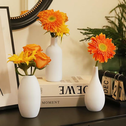 9pcs Ceramic Vases Small Ceramic Vases for Flowers - Modern White Bud Vases for Fresh & Dried Blooms, Unique Shapes, Home Decor, Table Centerpiece, Wedding Decor