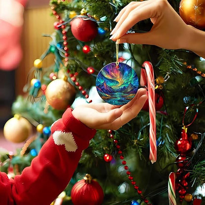 Christmas Northern Lights Ornament Colorful Round Ceramic Ornament Xmas Keepsake for Christmas Tree Winter Holiday Xmas Gift for Women Men Xmas Holiday Party Decor 3"