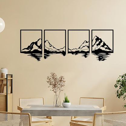 ESTART 4 PCS Metal Mountain Wall Art, Large Mountains Wall Decor, Mountain Forest Decorative Painting Suitable For Living Room Bedroom Office Indoor And Outdoor (Mountains Rivers)