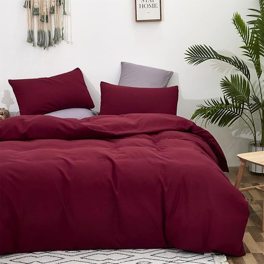 Wellboo Burgundy Comforter Set Twin Size Dark Red Bedding Set Women Girls Claret Wine Quilt Soft Crimson Blanket Quilts Rish Solid Deep Red Comforter Breathable Cozy Bedding for All Seasons