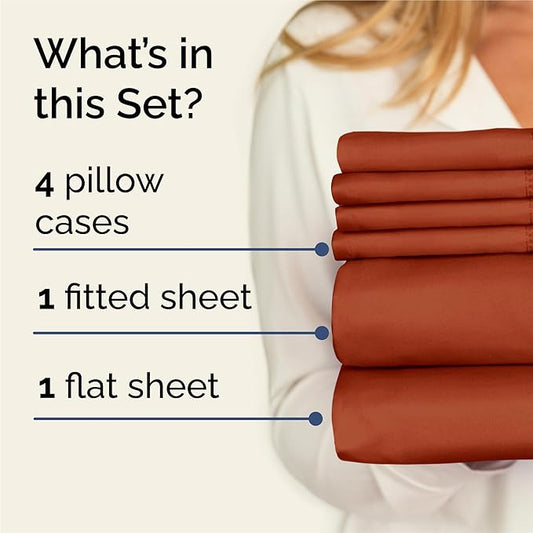 CGK Linens King 6 Piece Sheet Set - Cooling Sheets for Hot Sleepers - Hotel Luxury Bedding Set with 8-16 Inch Deep Pockets - 1 Flat & 1 Fitted & 4 Pillowcases - Soft, Comfy & Wrinkle Free - Terracotta