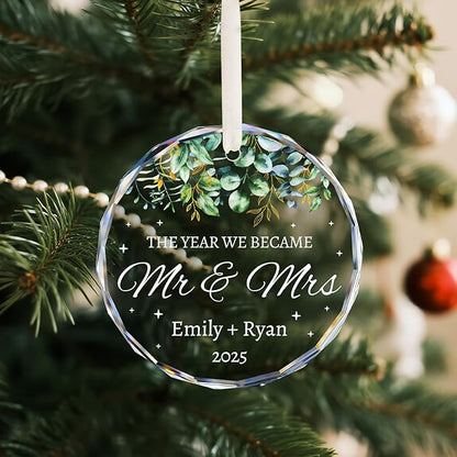 First Christmas Married Ornament 2025 - Personalized Wedding Gifts for Couples - Mr and Mrs Crystal Christmas Tree Ornaments - Bridal Shower Gifts for Newlywed, Bride, Her, Just Married