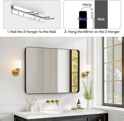 USHOWER Black Large Bathroom Mirror, 40 × 30 Inch Rectangle Mirror for Bedroom, Bathroom, Dining Room, Entryway, Wall Mounted & Metal Frame, Tempered Glass, Hangs Horizontally or Vertically