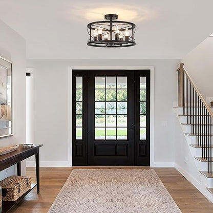 6-Light Black Semi Flush Mount Ceiling Light, 16.93'' Modern Farmhouse Close to Ceiling Light Fixtures, Ceiling Lamp for Hallway Entryway Kitchen Dining Room Living Room Bedroom Lights, UL Listed