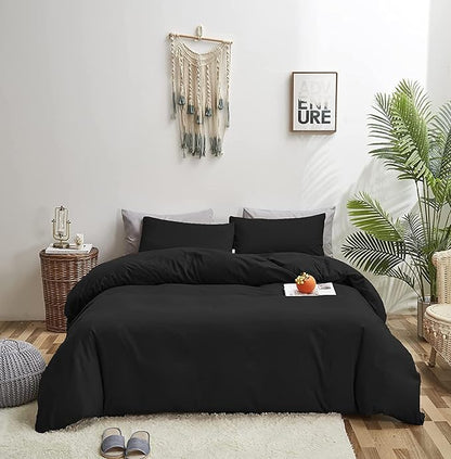 Wellboo Black Comforter California King Solid Color Bedding Set Soft Cal King Dark Black Quilt Comforters Lightweight All Seasons Minimalist Design Bedding for Women Men Vintage Bedding