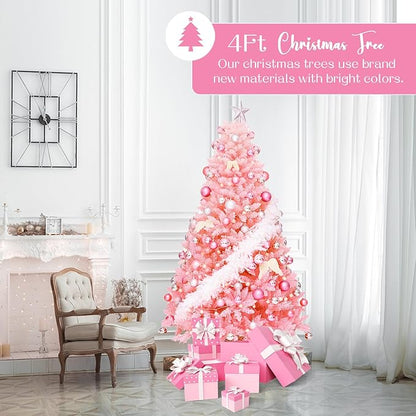 4ft Artificial Christmas Tree, Arbol de Navidad with 450 Branch Tips, Premium North Valley Spruce with Foldable Base Stand, Xmas Tree for Home, Office,Party Decoration-Pink