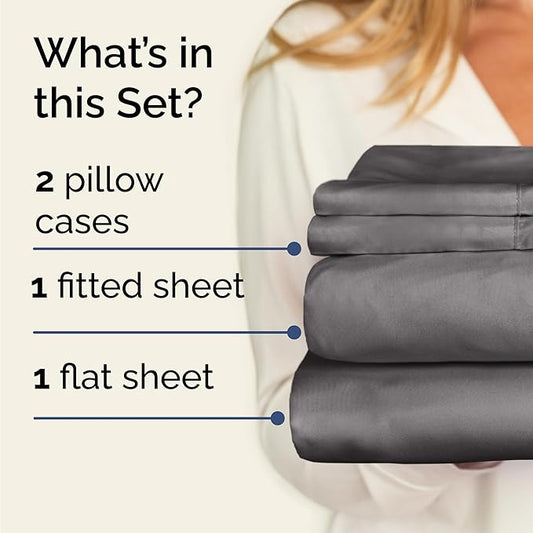 CGK Linens Twin 4 Piece Sheet Set - Cooling Sheets for Hot Sleepers - Hotel Luxury Bedding Set with 8-16 Inch Deep Pockets - 1 Flat & 1 Fitted & 2 Pillowcases - Soft, Comfy & Wrinkle Free - Dark Grey