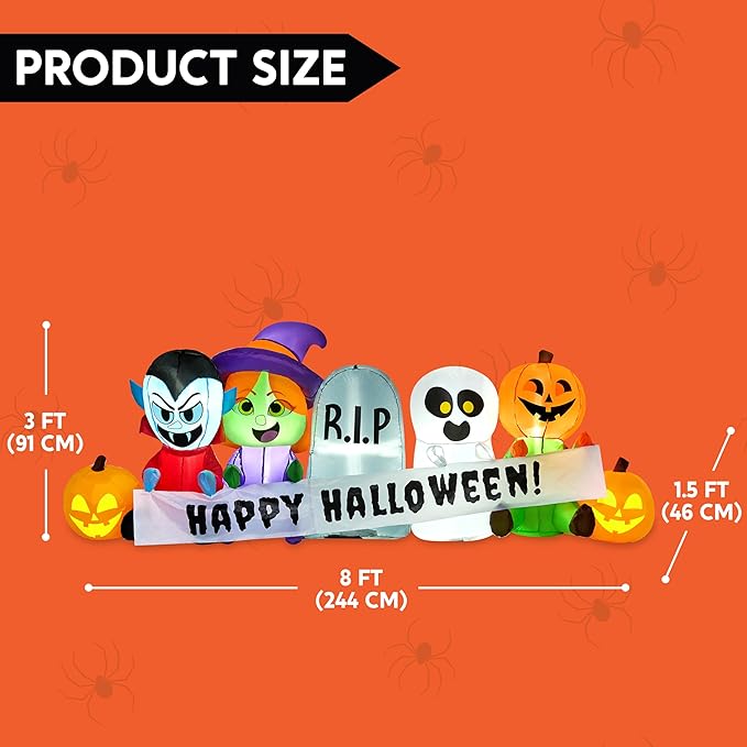 Joiedomi 8 FT Long Inflatable Halloween Decor Outdoor, Halloween Blow Up Decorations Inflatable Pumpkin Ghost Vampire Witch Tombstone with LEDs for Yard Decorations