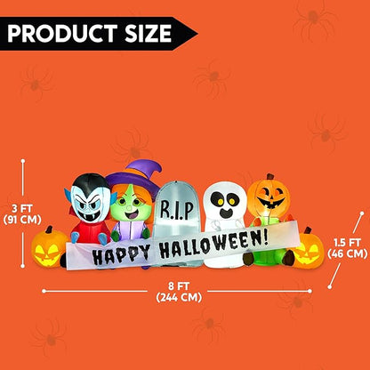 Joiedomi 8 FT Long Inflatable Halloween Decor Outdoor, Halloween Blow Up Decorations Inflatable Pumpkin Ghost Vampire Witch Tombstone with LEDs for Yard Decorations