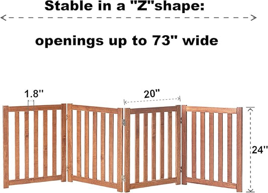 LZRS 4-Panel Wooden Free Standing Foldable Dog Gate – 24" High, Extra Wide Step-Over Safety Pet Gate for Doorways, Stairs, Hallways, Large Spaces & Playpen for Puppies Indoor Use, Oak