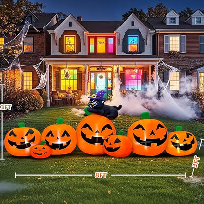 8FT Halloween Inflatables Pumpkin Decorations with Black Cat Decoration Led Light Inflatable Outdoor Decorations Blow up Inflatables for Halloween Holiday Party Lawn Yard Garden Decor