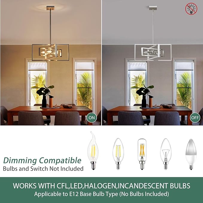 Industrial Chandelier, 5-Light Modern Geometric Ceiling Light Fixture, 22" Adjustable Height Pendant Lighting for Living Room Foyer Entryway Dining Room Brushed Nickel