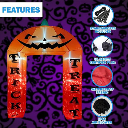 BLOWOUT FUN Halloween Decorations 9 FT Halloween Inflatable Pumpkin Archway Decor, Large Blow Up Yard Decorations with Built-in Blower & Fire LED Lights, Halloween Inflatables for Lawn Garden Party