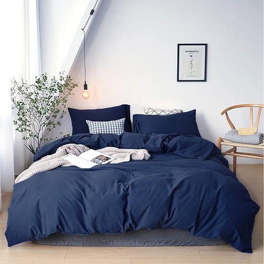 Cottonight Navy Blue Comforter Set Full Dark Blue Bedding Set Full Color Quilts Dark Navy Color All Season Blanket Breathable 3 Piece Comforter Set for Adults Teens