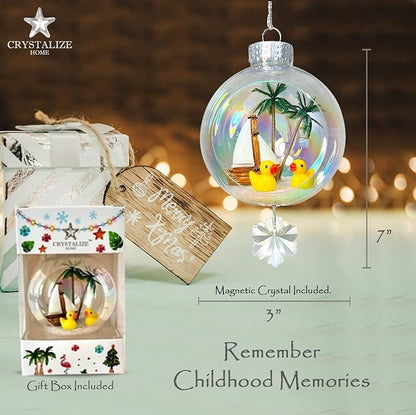 Ducks Christmas Ornament - Handmade Shatterproof Decorations for Indoor Outdoor Xmas Tree - Clear Ball Ornaments with Magnetic Crystal - Great Gift or Stocking Stuffer for Mom, Sister, Friend