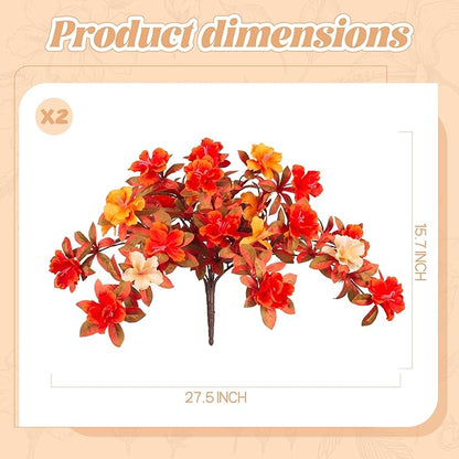 Fall Flowers Artificial for Decoration, Fake Silk Rhododendron Flowers for Outdoors, 2 Bundles Faux Azalea Outside UV Resistant No Fade Floral for Home Garden Balcony Walkway Wedding Party Decor