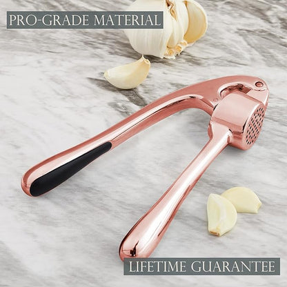 Premium Garlic Press, Professional Garlic Mincer, Easy to Squeeze and Clean, Rust Proof & Dishwasher Safe, Efficient Ginger Crusher - Rose Golden