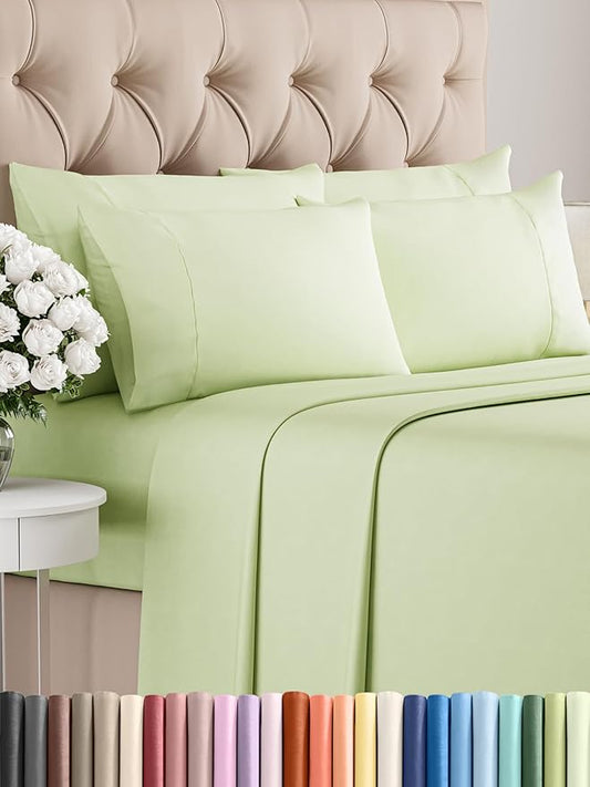 CGK Linens Full 6 Piece Sheet Set - Cooling Sheets for Hot Sleepers - Hotel Luxury Bedding Set w/ 8-16 Inch Deep Pockets - 1 Flat & 1 Fitted & 4 Pillowcases - Soft, Comfy & Wrinkle Free - Light Sage