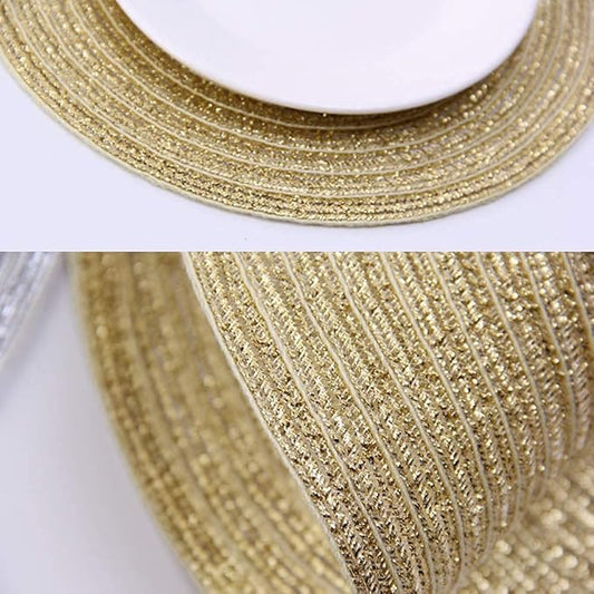 SHACOS Glitter Gold Round Braided Placemats Set of 8 Sparkle Washable 15 inch Round Table Mats Woven Place Mats for Dining Table (Gold, 8)