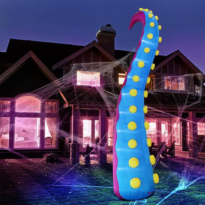 Juegoal 1 PCS Halloween Decorations 11.5FT Tall Inflatable Lighted Giant Octopus Tentacle, Octopus Legs with Lights, Halloween Front Door Window Roof Prop, Outdoor Holiday Blow up Decor - Mold A