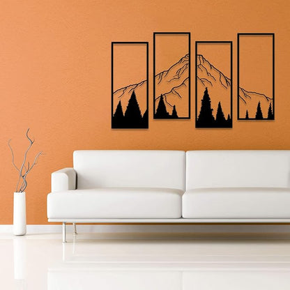 ruelen 4 Pcs Metal Mountain and Forest Wall Decor Line Drawing Wall Art Abstract Minimalist Wall Art Rustic Nature Wall Decor for Home Office Kitchen Bathroom Living Room(Black, large)