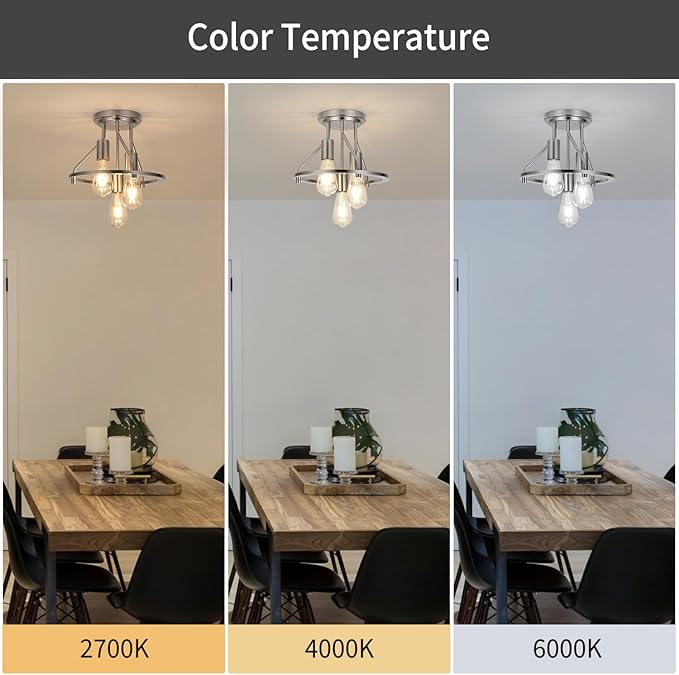 WILON Brushed Nickel Semi Flush Mount Ceiling Light - 3-Light Ceiling Light Fixtures Farmhouse Kitchen Light Industrial Hallway Light Fixtures E26 Socket Ceiling Lamp for Hallway Kitchen Foyer