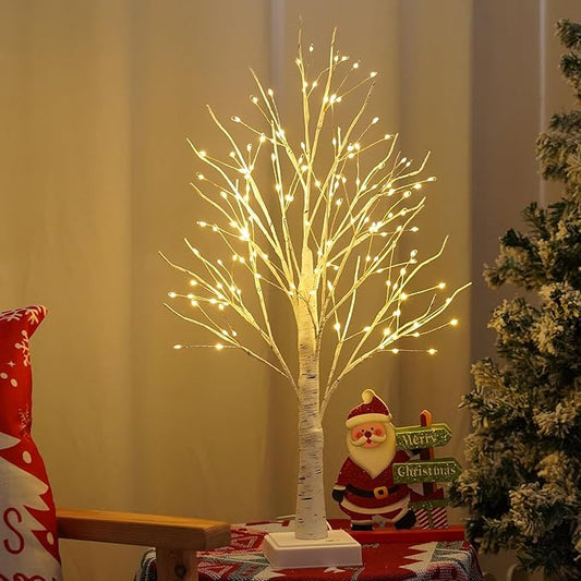 144 LED Artificial Lamp with Timer, DIY Birch Tree With Lights, USB/Battery Powered, Fairy Light Spirit Tree for Table Home Wedding Bedroom Christmas (Warm White)