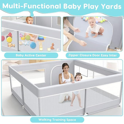 Baby Playpen, 50x50 Inch Baby Playard for Babies and Toddlers, Play Pens for Indoor & Outdoor, Sturdy Safety Play Yard with Soft Breathable Mesh, Anti-Fall, Grey