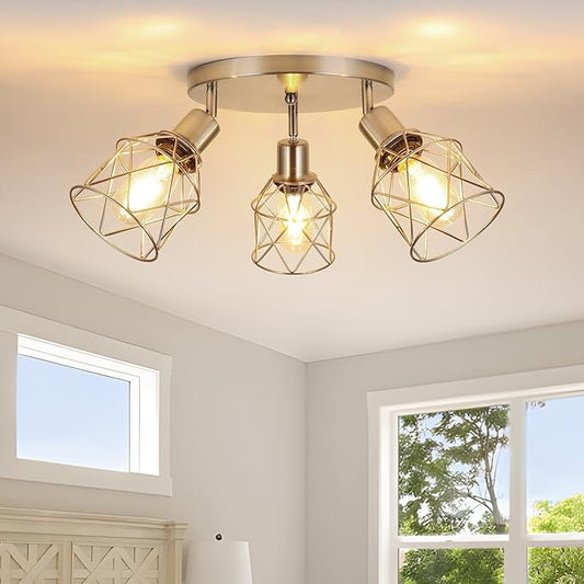 WILON Semi Flush Mount Ceiling Light 3-Light Brushed Nickel Close to Ceiling Light Fixtures, Kitchen Light Fixtures Ceiling Mount E26 Base Multi-Directional Ceiling Lamp Modern Hallway Light Fixtures