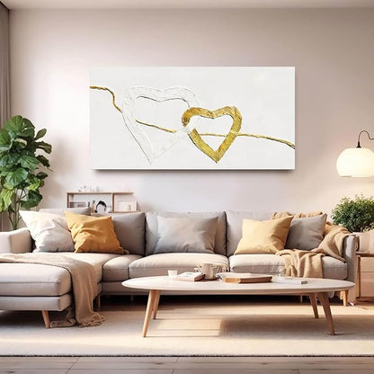 GAIDUOMAI Abstract Wall Canvas Art Love Heart Modern Artwork Textured Room Decor Gold Line Prints for Office Home Hotel 24"x48" Ready to Hang
