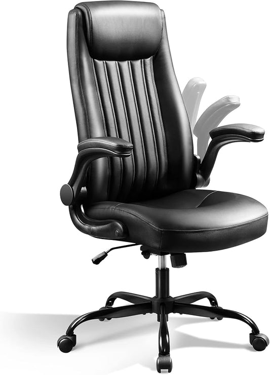DEVAISE Executive Chair Computer Office Chair, High Back Ergonomic Desk Chair with Adjustable Flip-up Armrests, Lumbar Support and Thick Headrest, Black