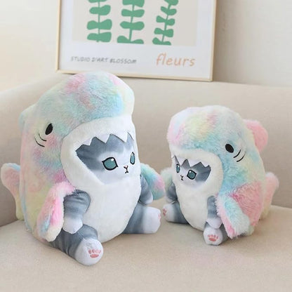 Kawaii Shark Cat Plush Toy Stuffed Animal Doll, Cute Soft Pillow Stress Release Hugs Toys Christmas Halloween Birthday Gifts for Kids Boys Girl Best Gift (Colorful - Gray,15 inch)