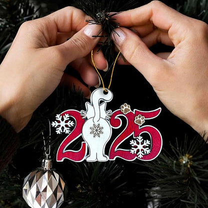 Cat 2025 Christmas Ornament – Cute Wooden Kitten Butt Tree Decoration with Snowflakes & Paw Prints for Cat Lovers, Pet Owner Christmas Décor